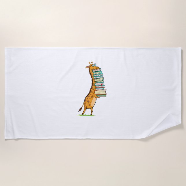 Funny Book Reading Giraffe I Love My Library   Beach Towel (Front)