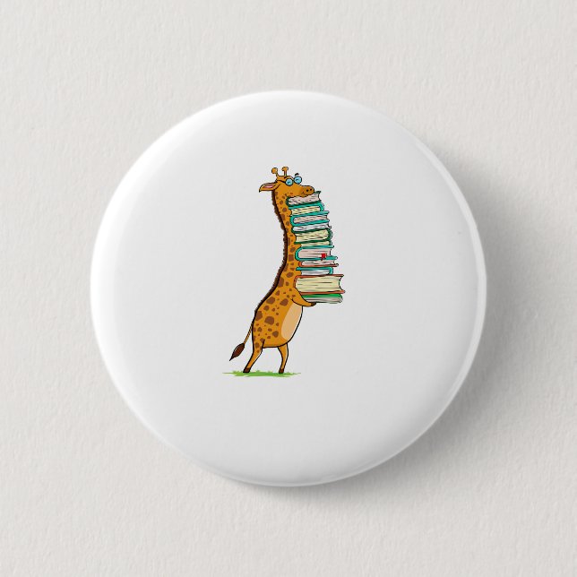 Funny Book Reading Giraffe I Love My Library   Button (Front)
