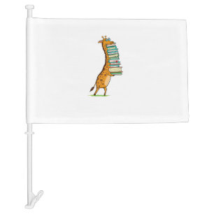 Funny Book Reading Giraffe I Love My Library Car Flag