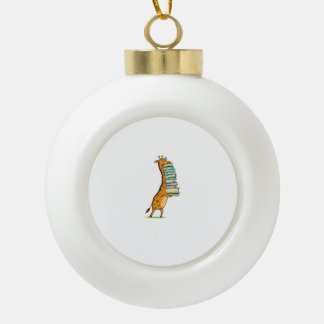 Funny Book Reading Giraffe I Love My Library Ceramic Ball Christmas Ornament