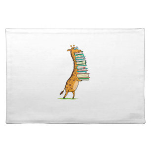 Funny Book Reading Giraffe I Love My Library Cloth Placemat