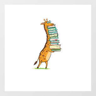 Funny Book Reading Giraffe I Love My Library Floor Decals