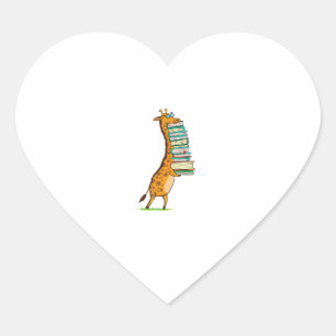 Funny Book Reading Giraffe I Love My Library Heart Sticker
