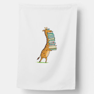 Funny Book Reading Giraffe I Love My Library House Flag