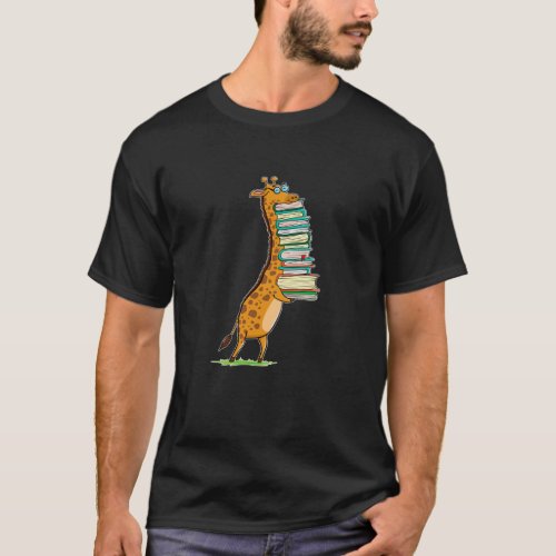 Funny Book Reading Giraffe I Love My Library Long  T_Shirt