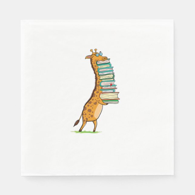 Funny Book Reading Giraffe I Love My Library   Napkins (Front)
