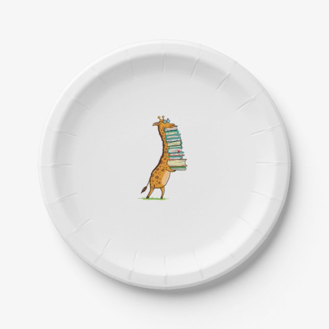 Funny Book Reading Giraffe I Love My Library   Paper Plates (Front)