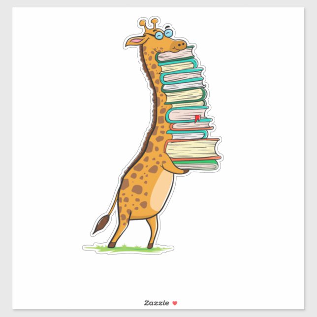 Funny Book Reading Giraffe I Love My Library   Sticker (Sheet)
