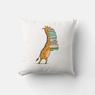 Funny Book Reading Giraffe I Love My Library   Throw Pillow