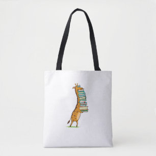 Funny Book Reading Giraffe I Love My Library Tote Bag