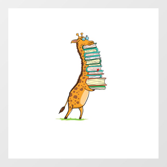Funny Book Reading Giraffe I Love My Library   Wall Decal (Front)