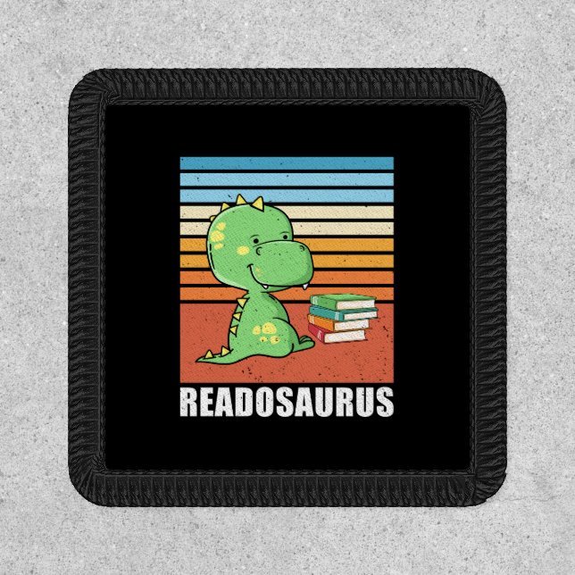 Funny Book Readosaurus Dinosaur Reading Dino Retro Patch (Front)