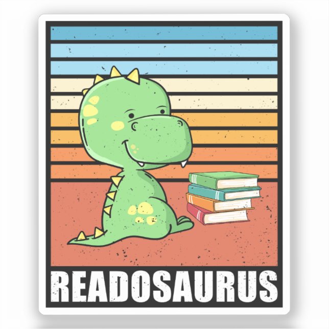 Funny Book Readosaurus Dinosaur Reading Dino Retro Sticker (Front)