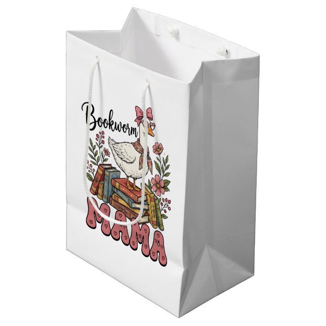 Funny book worm Mama goose  Medium Gift Bag (Front Angled)