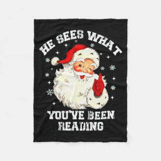 Funny Bookish Christmas He Sees What Youve Been Re Fleece Blanket