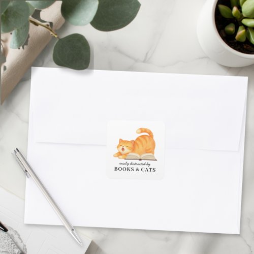 Funny Bookish Ginger Cat Funny Book Lover Saying Square Sticker