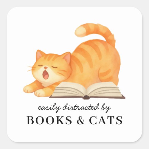 Funny Bookish Ginger Cat Funny Book Lover Saying Square Sticker