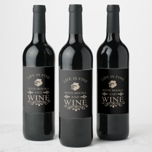 Funny Books and Wine Quote Label