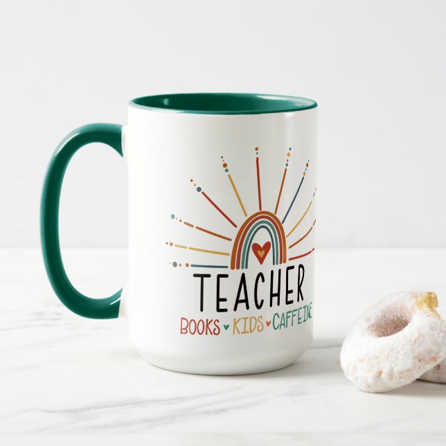Funny Books Kids Caffeine Teacher Mug (With Donut)
