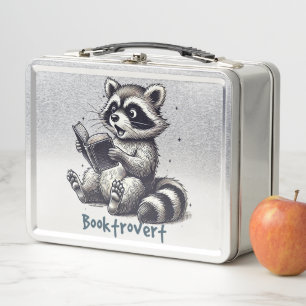 Funny Booktrovert Raccoon Snack & Study Metal Lunch Box