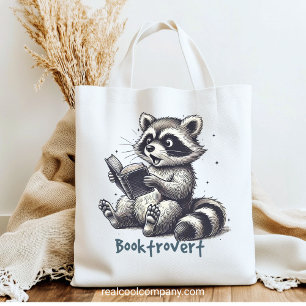 Funny Booktrovert Raccoon Tote Bag