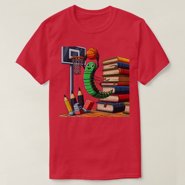Funny Bookworm Basketball Graphic for Readers and  T-Shirt (Design Front)