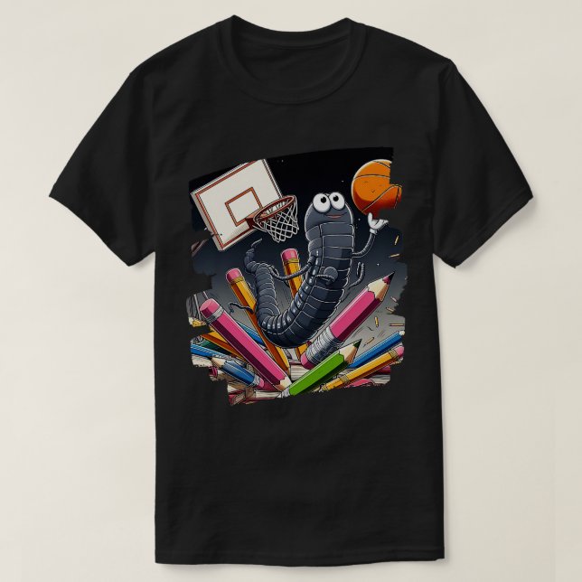 Funny Bookworm Basketball Graphic for Readers and  T-Shirt (Design Front)