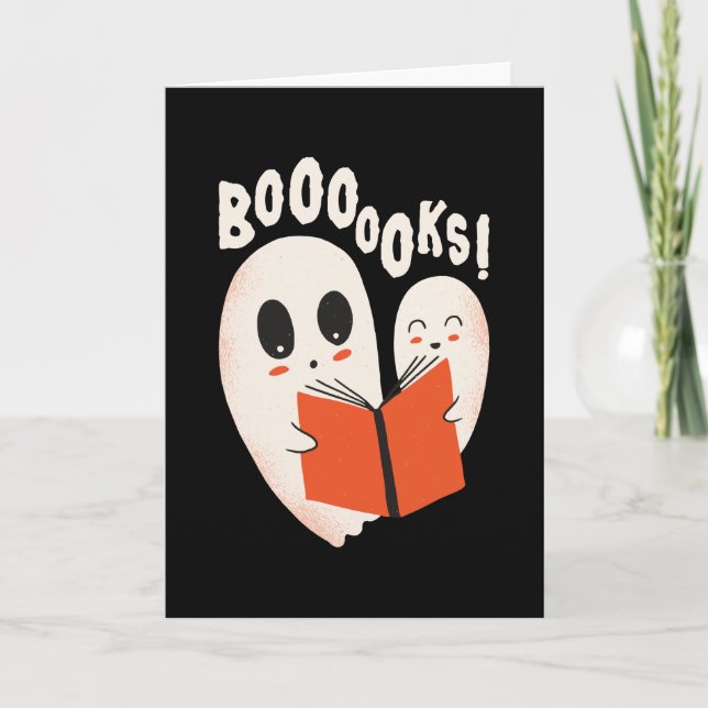 Funny Bookworm Ghost Halloween Costume Boooooks Card (Front)