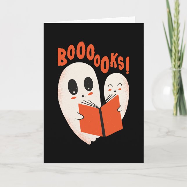 Funny Bookworm Ghost Halloween Costume Boooooks Card (Front)