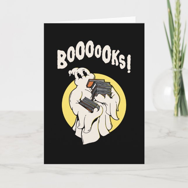 Funny Bookworm Ghost Halloween Costume Boooooks Card (Front)