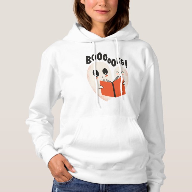 Funny Bookworm Ghost Halloween Costume Boooooks Hoodie (Front)