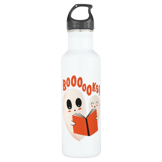 Funny Bookworm Ghost Halloween Costume Boooooks Stainless Steel Water Bottle (Front)