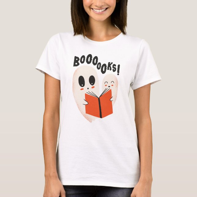 Funny Bookworm Ghost Halloween Costume Boooooks T-Shirt (Front)