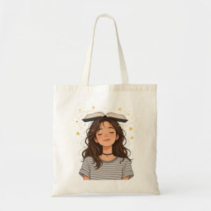 Funny Bookworm Girl Daydreaming Art Tote Bag