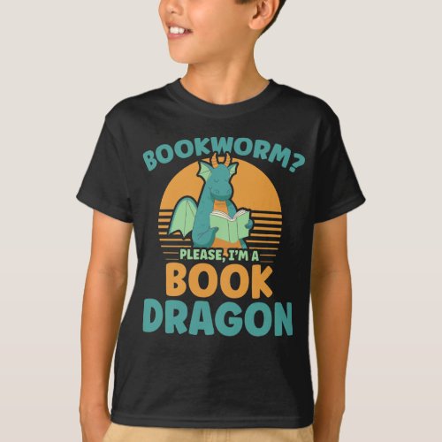 Funny Bookworm Kids Dragon Lover Book Reader Fun T_Shirt