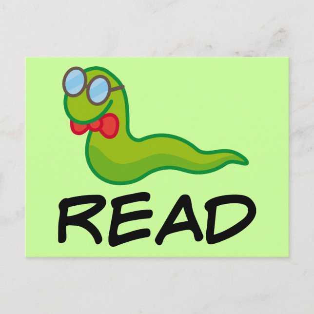 Funny Bookworm READ Gift Postcard (Front)