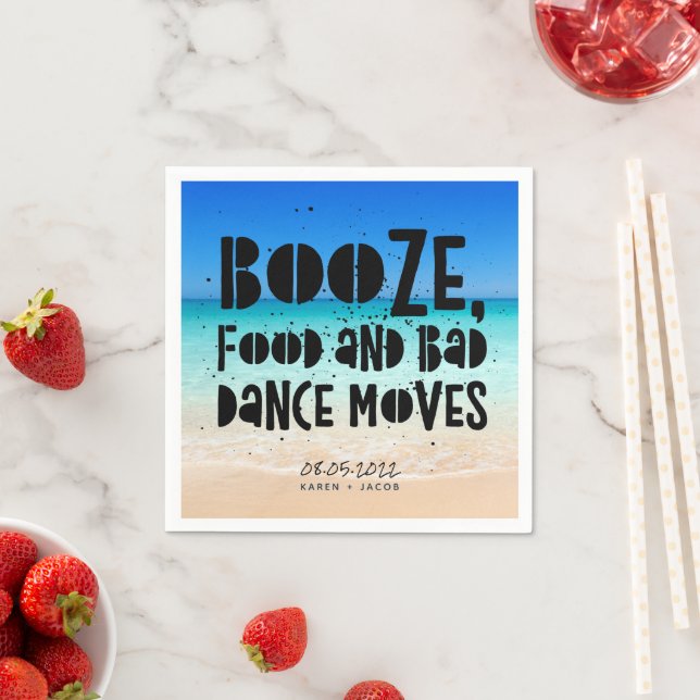 Funny Booze Food Bad Dance Moves Beach Wedding Napkins (Insitu)