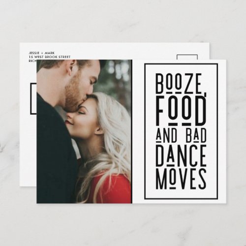 Funny Booze Food Bad Dance Moves Photo Save Date Announcement Postcard