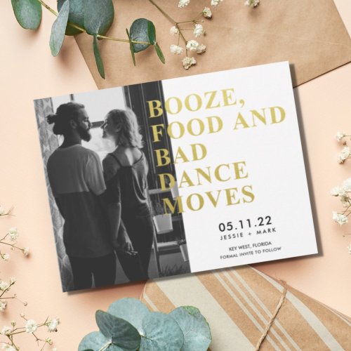 Funny Booze Food Bad Dance Moves Save the Dates Announcement Postcard