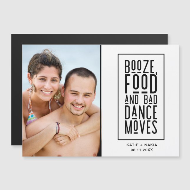 Funny Booze Food Bad Dance Photo Save the Date (Front/Back)