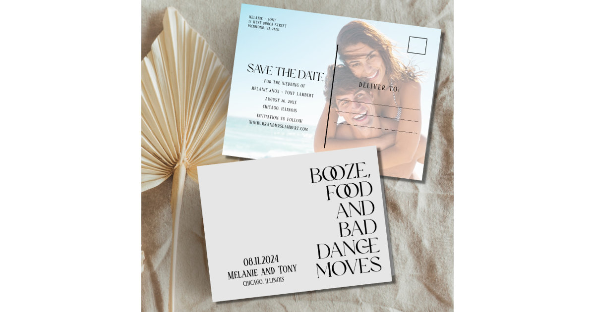 Funny Booze Food Photo Wedding Save The Date Announcement Postcard | Zazzle