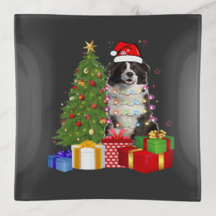 Funny Border Collie Christmas Tree Merry Christmas Trinket Tray