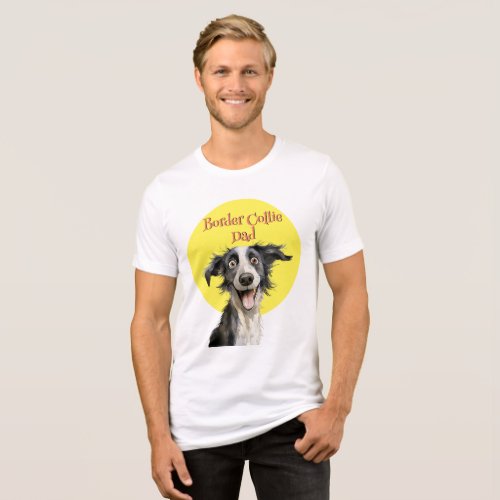 Funny Border Collie Dad Dog Illustration Tri_Blend Shirt