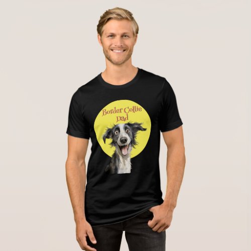 Funny Border Collie Dad Dog Illustration Tri_Blend Shirt