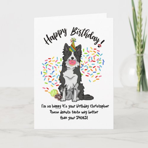 Funny Border Collie Dog Birthday Card Donuts