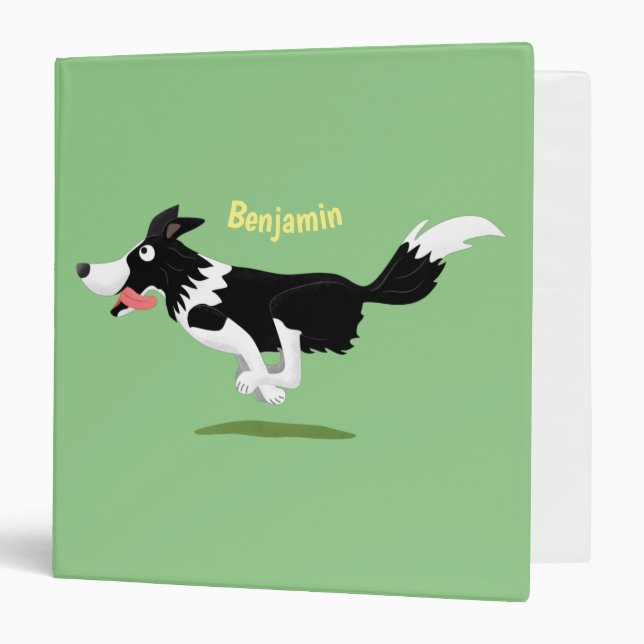 Funny Border Collie dog running cartoon 3 Ring Binder (Front/Inside)