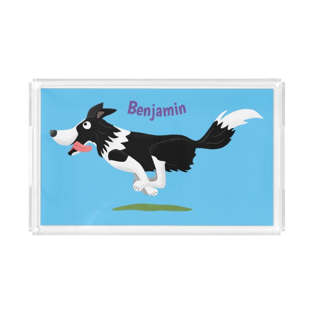 Funny Border Collie dog running cartoon Acrylic Tray (Front)