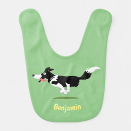 Funny Border Collie dog running cartoon Baby Bib