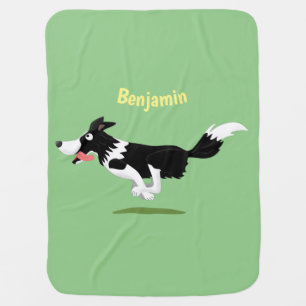 Funny Border Collie dog running cartoon Baby Blanket