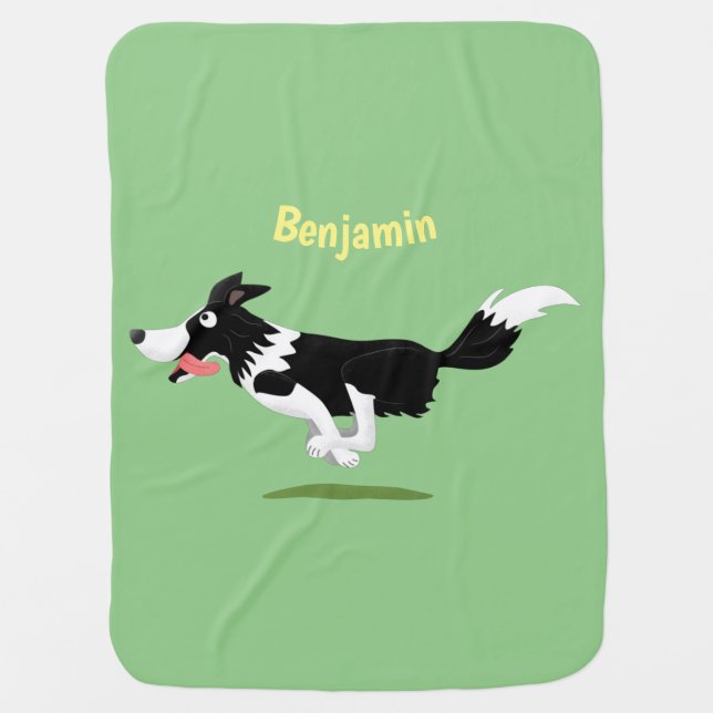 Funny Border Collie dog running cartoon Baby Blanket (Front)